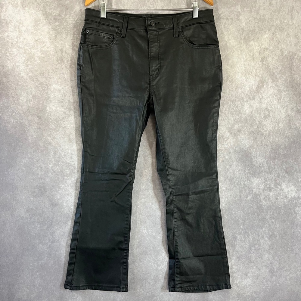 Levi's 725 High Rise Bootcut Jeans Women 33 Black Coated Waxed Denim 18759-0269